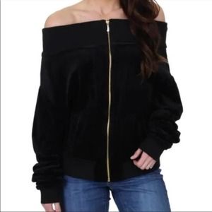 Juicy Couture Black Label Off the Shoulder Full Zip Velour Jacket Size Small